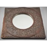 An Edwardian Blind Carved Oak Hanging Wall Mirror, 31cm Square