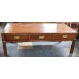 A Mid 20th Century Three Drawer Coffee Table in the Campaign Style with Brass Mounts And Inset