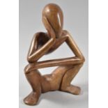 A Carved Wooden Modern Art Sculpture, The Thinker, 21.5cm high