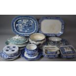 A Collection of Various 19th Century and Later Plates, Meat Dishes, Chamber Pot, Tureens etc