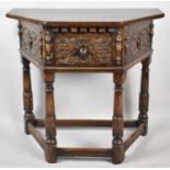 A Good Quality Edwardian Carved Oak Credence Table on Turned Supports, Single Drawer, 81cm Wide