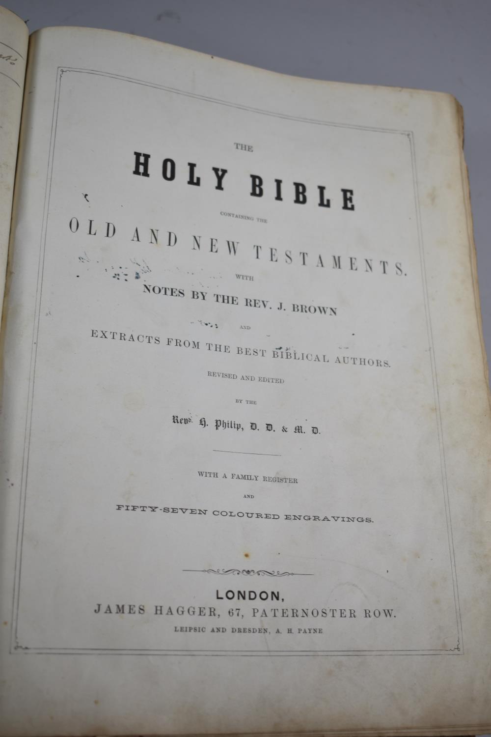 A 19th Century Rev. J Brown Holy Bible, with Coloured Plates and Listing the King Family History - Image 3 of 3