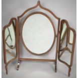 A Large Edwardian String Inlaid Triple Dressing Table with Oval Glass, 86cm high