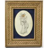 A Visakhapatnam Framed and Signed Indian Painting of Married Couple, 16x12cm