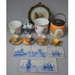 A Collection of Various Ceramics to Include Metal Mounted Biscuit Barrel with Continental Hand