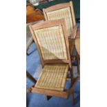 Two Modern Wooden and Cane Woven Folding Patio Chairs