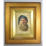 A Gilt Framed Watercolor Portrait of a Fisherman, Signed Bottom Left but Unclear, 23x17cm