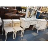 A Collection of Cream and Gilt Bedroom Furniture to Comprise Three Drawer Bow Fronted Chest,