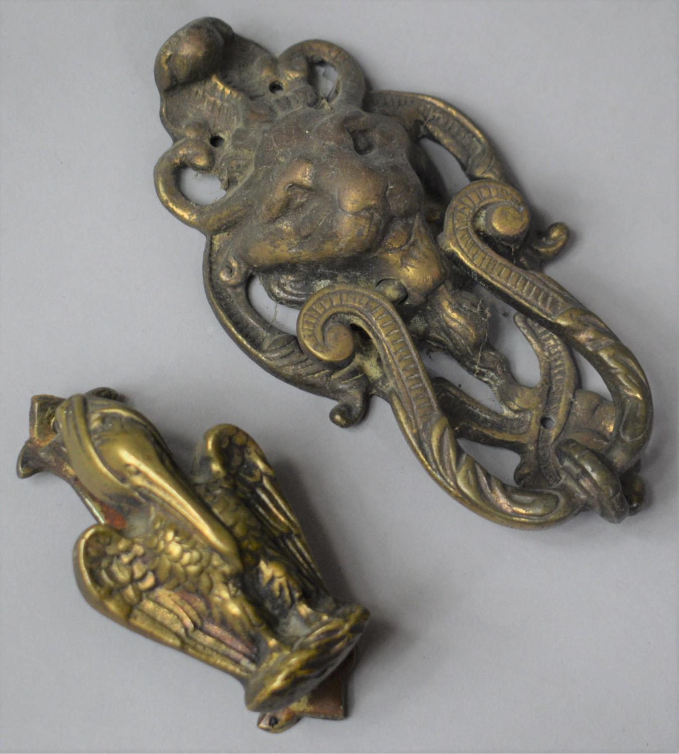 Two Brass Door Knockers, Pelican and Horned Lion - Image 2 of 2