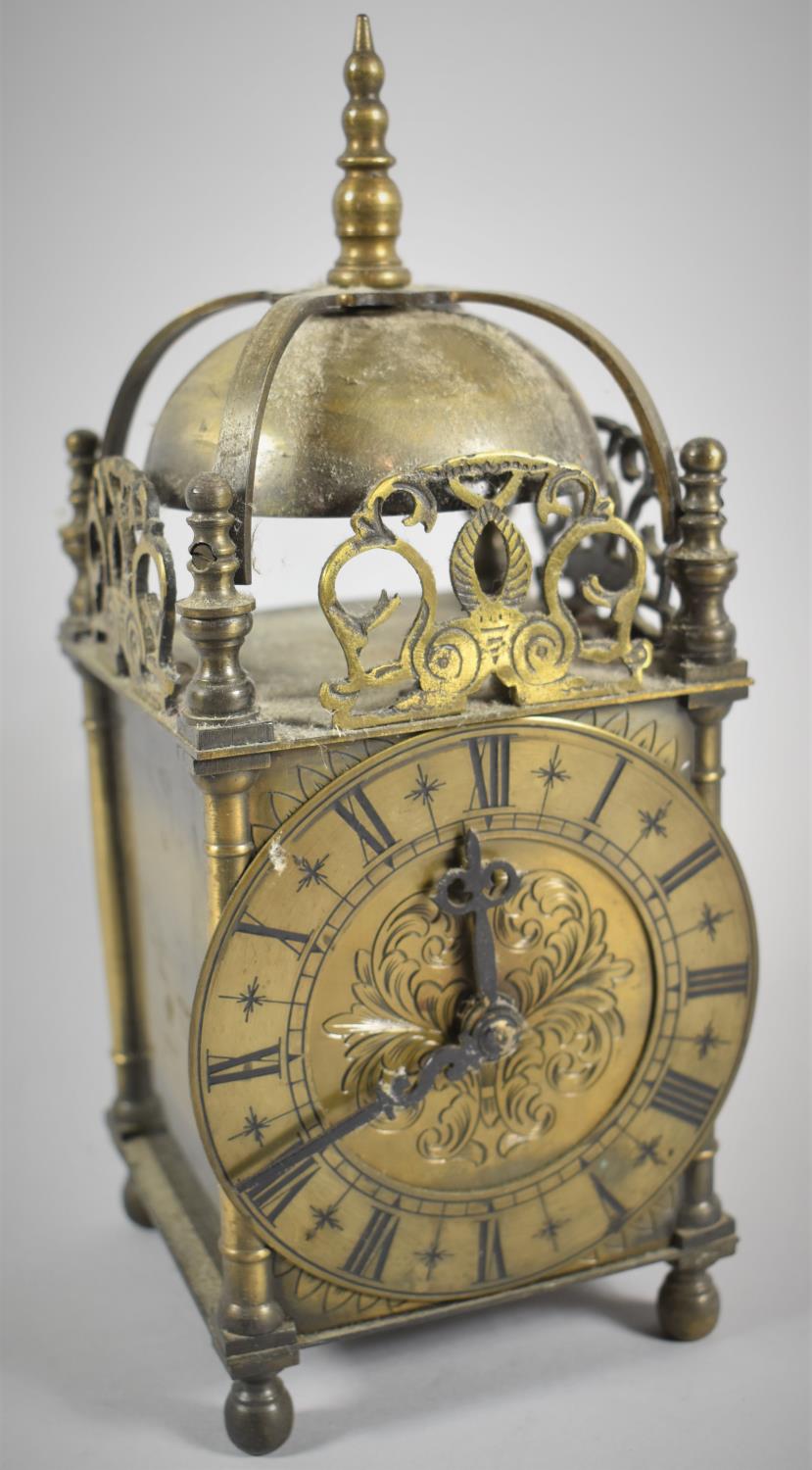 A Vintage Brass Cased Lantern CLock with Smiths Sectric Movement, Not Tested, 25cm High