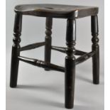 A Late 19th/Early 20th Century Square Topped Stool with Turned Supports and Shaped Carved Seat, 38cm