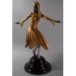 A Reproduction Enamelled Cast Metal Bronze Effect Figure of Flapper Dancing Girl, on Circular