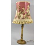 A Mid 20th Century Hand Painted Floral Decorated Table Lamp with Shade, 57cm High in Total