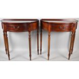 A Pair of Reproduction Mahogany Demi Lune Side Tables with Single Drawers, Tapering Reeded Legs