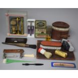 A Collection of Various Vintage Gents Razors, Brushes, Hair Brushes, Shaving Sets, Vintage Tin etc