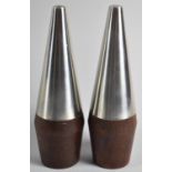 A 1970's Teak and Stainless Steel Cruet, Each 17cm high