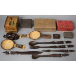 A Collection of Treenware to Include Wooden Boxes, Souvenir Tribal Forks and Spoons, Tribal Mask etc