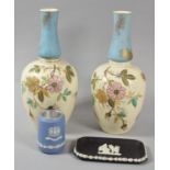A Pair of Early 20th Century Floral Decorated Bottle Vases, 28cm high Together with Two Pieces of