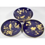 Three Matching Pieces of Pirkenhammer Porcelain Decorated in Cobalt Blue with Gilt Flowers,
