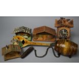 A Collection of Various Treen Money Boxes, Black Forest Cuckoo Clock (No Movement), Mandolin Musical