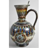 A Doulton of Lambeth Pewter Lidded Baluster Shaped Water Jug Decorated in Usual Coloured Enamels and