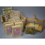 A Collection of Various Items to Include Wicker Basket, Wooden Boxes, Two Presses and Vintage Paper