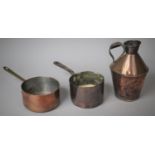 Two Copper Saucepans and Jug, the Base of Jug Stamped 3-40-IM