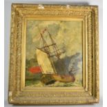 A Gilt Framed Oil On Board Depicting Tall Ship in Stormy Seas, 35x30cm, Unsigned