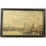 A Framed Watercolour Depicting 19th Century Port Scene, 41x24cm