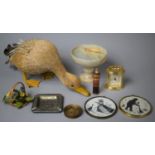 A Collection of Various Items to Include Straw Work Duck Ornament, Various Miniature, Turned