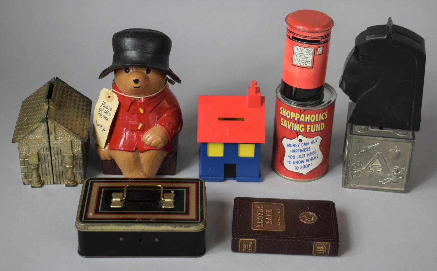 A Collection of Various Vintage Money Boxes to Include Noddy's House, Paddington Bear, Alphabet