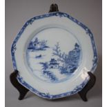 A Late 18th/Early 19th Century Hexagonal Chinese Blue and White Export Plate Decorated with River