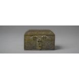 A Small Crudely Made Bronze Islamic Casket Shaped Box Decorated to Top, Front and Back with
