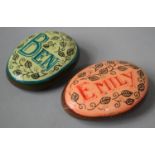 Two Painted Pebbles, "Emily" and "Ben", 7.5cm high