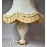 A Large Alabaster and Ormolu Vase Shaped Table Lamp with Large Shade, Total Height 80cm