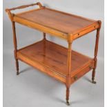 A Mid 20th Century Two Tier String Inlaid Trolley with Pull Out Top Slide Having Tooled Leather