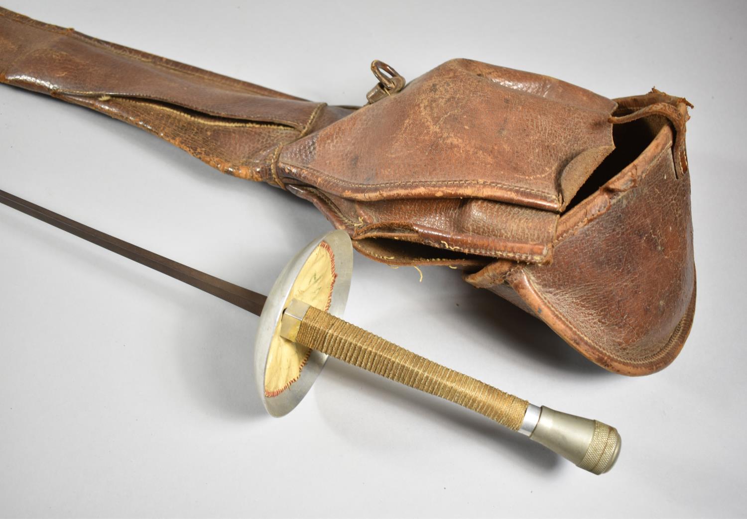 A Early 20th Century Leather Sword Bag Together with an Unrelated Fencing Sword - Image 2 of 2