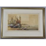 A Framed Watercolour depicting Beached Boats and Fisherman by John Francis Salmon, 1814-1875,