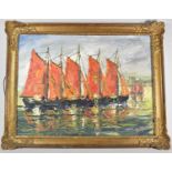 A Gilt Framed Oil on Board Signed Bottom Right B Robey and Titled "Brittany Fishing Boats", 45x60cm