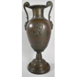 A French Bronze Two Handled Vase Decorated in Relief with Seated Classical Figures, Mask Mounts to