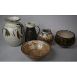 Five Pieces of Studio Pottery to Include Large Vase, Jug, Bowls etc Some Pieces with 'M' Stamped