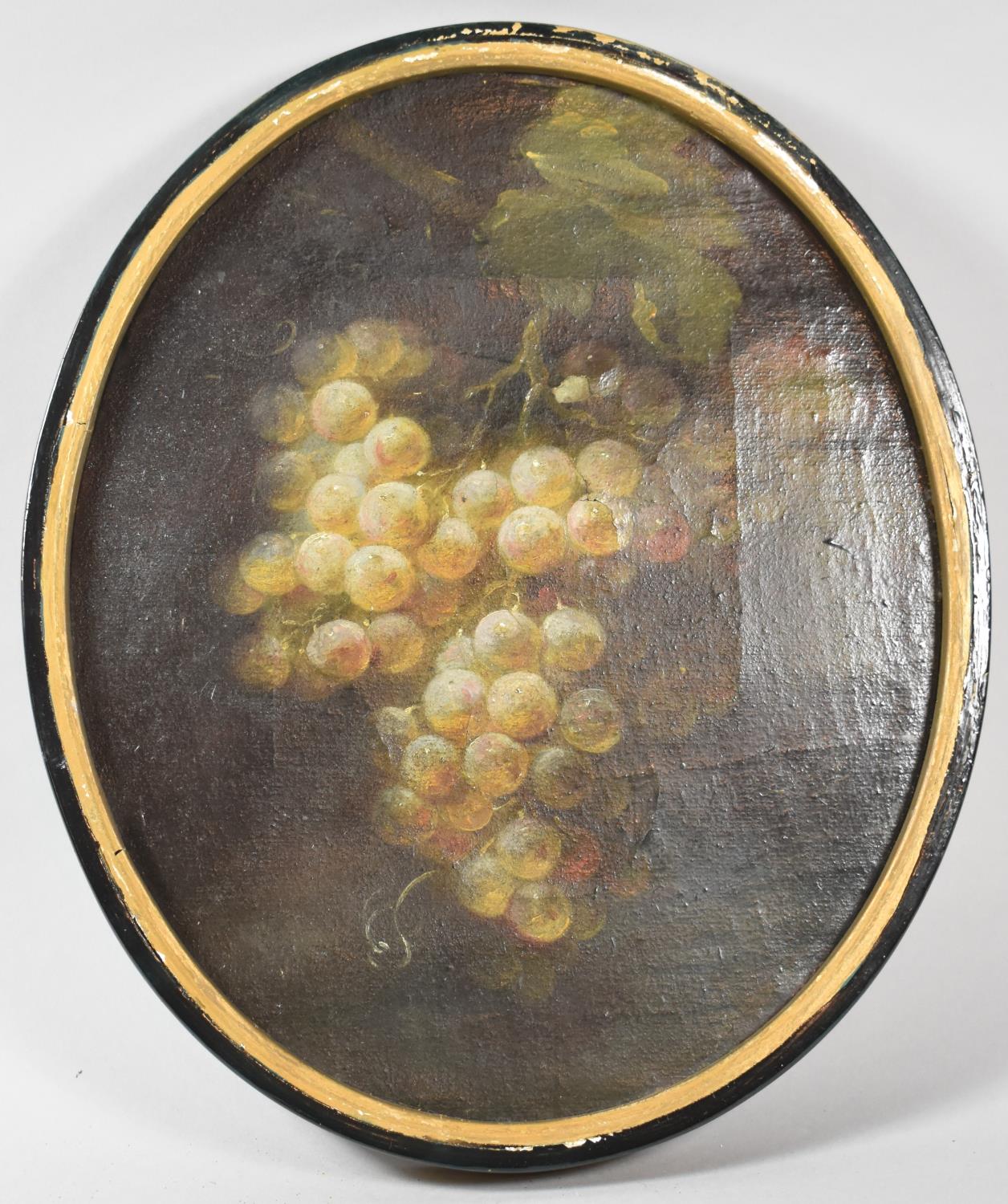 An 19th Century Oval Framed Oil on Canvas, Still Life, Grapes, Unsigned, 33cm high, One Small Hole