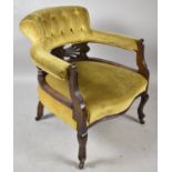 A Late Victorian/Edwardian Mahogany Framed Ladies Tub Armchair with Buttoned Upholstered Back and