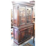 A Modern Mahogany Library Bookcase with Panelled Doors to Base Cupboard, Glazed and Shelved Top