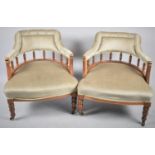 A Pair of Edwardian Velvet Upholstered Ladies Tub Chairs with Spindled Backs