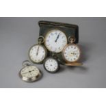 A Collection of Four Pocket Watches and One Travelling Clock, All In need of Attention to Include