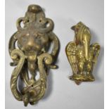 Two Brass Door Knockers, Pelican and Horned Lion