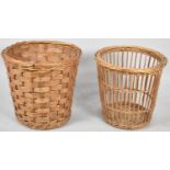 Two Tapering Cylindrical Wicker Waste Baskets