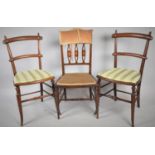 A Pretty Edwardian Inlaid Mahogany Ladies Bedroom Chair Together with Three Ladder Back Examples