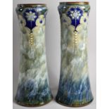 A Pair of Large Royal Doulton Glazed Stoneware Vases In the Usual Colourway Enamels, Shape No.